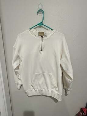 Liz Claiborne Lizwear Vintage White Quarter-Zip Pullover Sweatshirt with Pocket